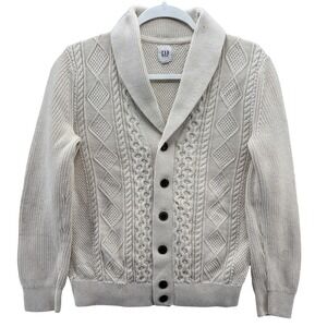 Gap Cardigan Sweater Mens Small Beige Shawl Collar Cable Knit Button Grandpa